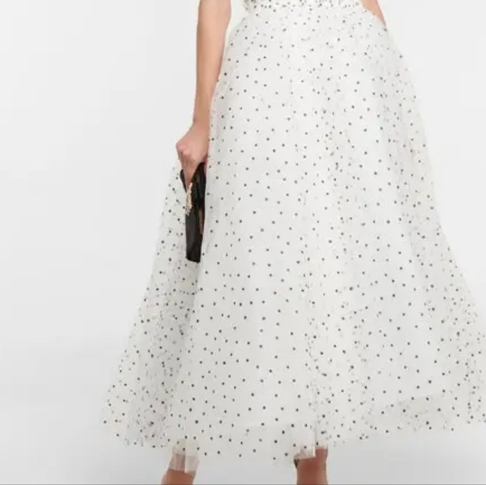 Gorgeous Vintage Pam Chorley White Tulle Polka Dot Full Swirl Skirt L